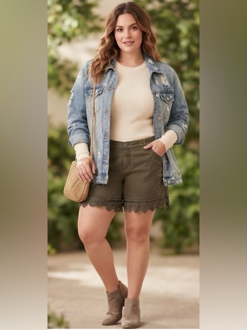 Maurices Distressed Olive Green Shorts Crochet Hem Size 15/16